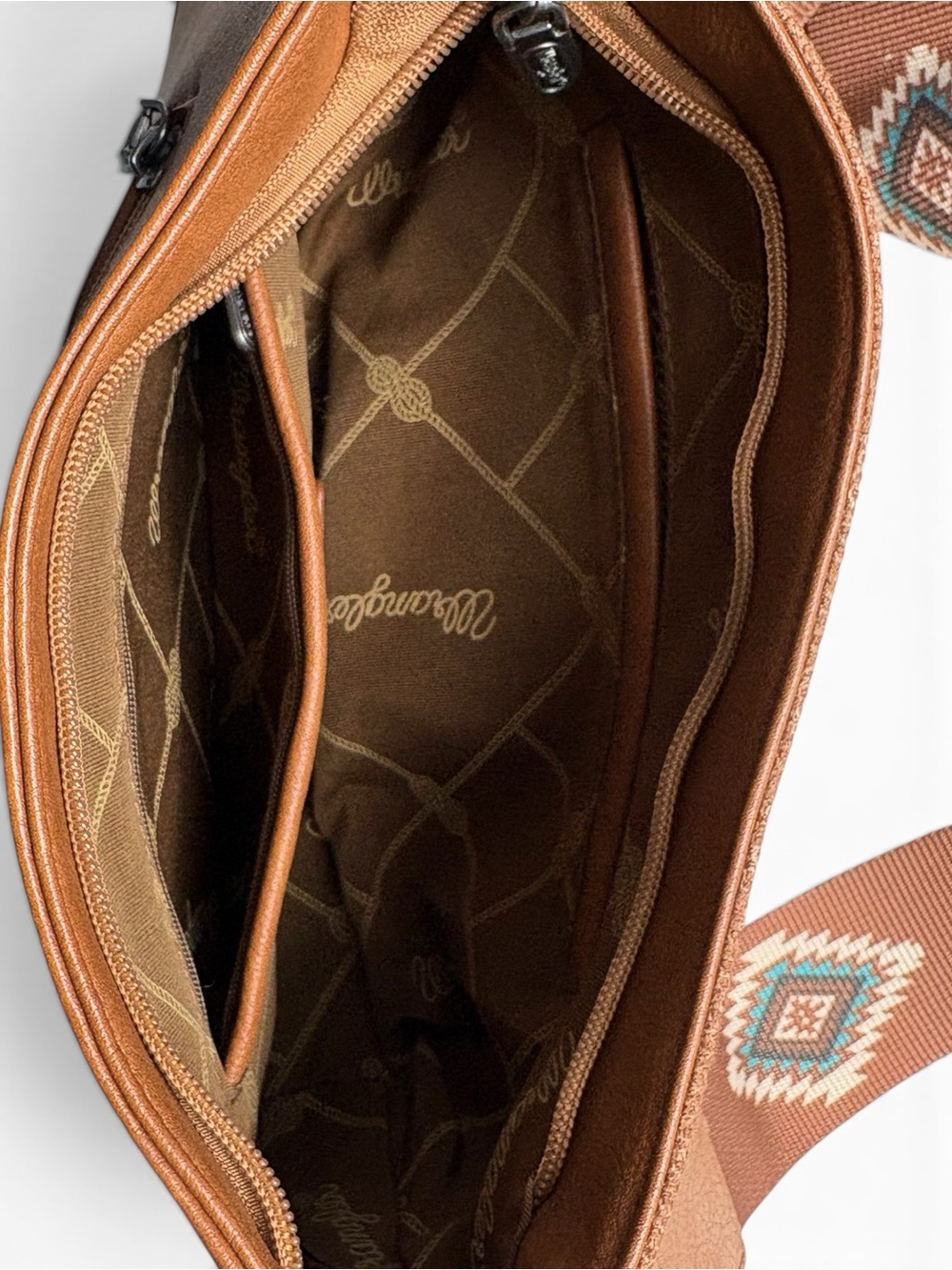 Wrangler Aztec Southwestern Crossbody Shoulder Bag Tan EUC Like New - Picture 9 of 13